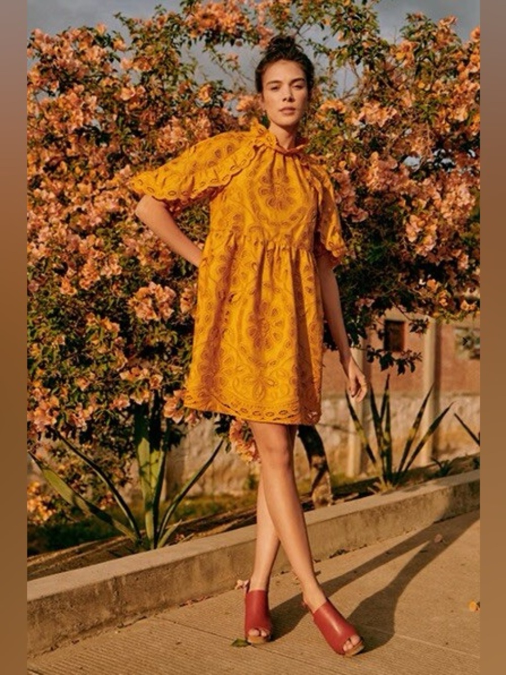 Sezane | Nicole Embroidered Mini Dress in Saffron Yellow FR 36/US 4